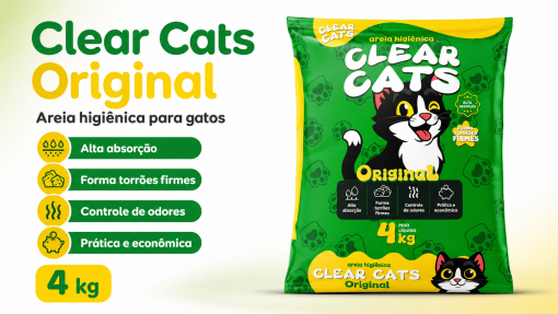Areia Higiênica Clear Cats Original para Gatos – 4 kg