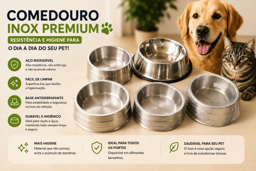 Comedouro de Alumínio para Cães e Gatos