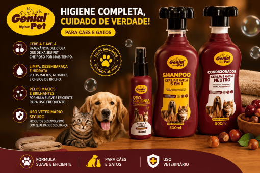Kit Genial Pet Cereja e Avelã – Shampoo + Condicionador + Deo Colônia