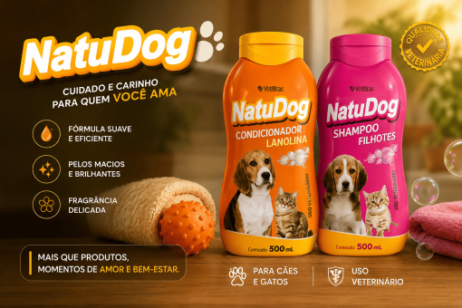 Kit NatuDog VetBras – Shampoo Filhotes + Condicionador Lanolina 500 mL